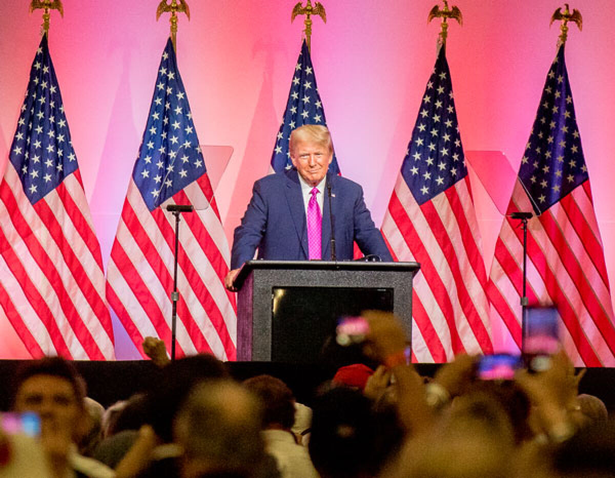  As Donald Trump addressed the crowd at the Oakland County Republicans’ Lincoln Day Dinner on June 25, his most frequent topics were his planned run for reelection in 2024 and his criticism of the Biden administration. 