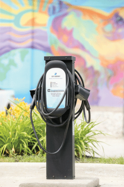  Charging stations await electric cars at the Sterling Heights Community Center June 27. 