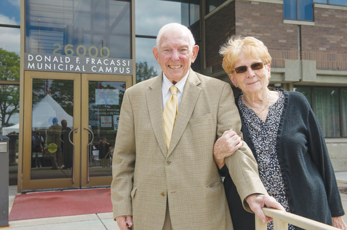  Donald and Karen Fracassi pose outside the newly named municipal center on Sept.11, 2020. 