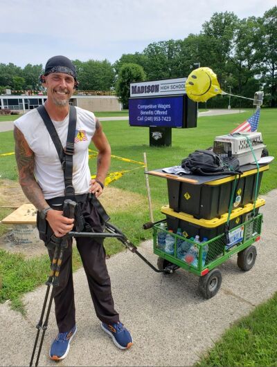  Jack Huffman, of Center Line, visited Madison Heights July 12 on his journey from Sarasota, Fla., to Rochester Hills. The Army veteran walked on foot to raise awareness for the Fallen and Wounded Soldiers Fund.  