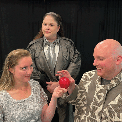  Michele Colosi, of Clawson, center, plays Father in “Children of Eden.” Carrie Drummond, left, of Rochester Hills, plays Eve in the opening cast shows. Warren resident Joshua King  will play two roles as Adam and Noah in all four shows Aug. 4-6 at the Warren  Community Center Auditorium.  