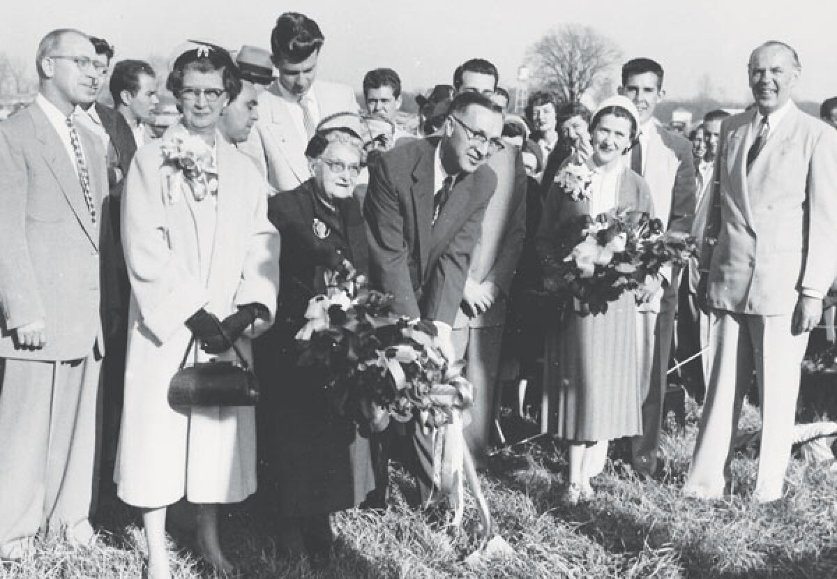  LTU President George Lawrence with the first shovel of dirt at the groundbreaking of LTU’s first building on Nov. 15, 1953.  