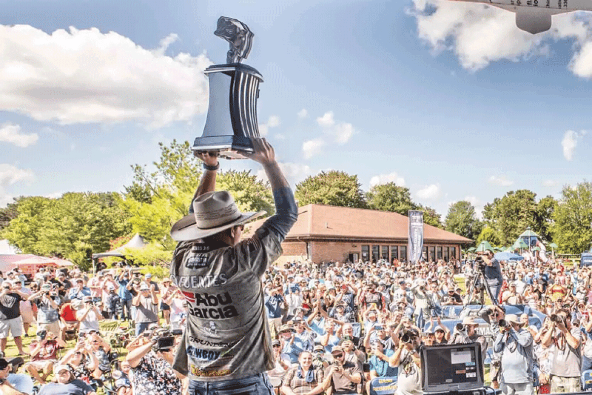  Arkansas native Joey Cifuentes III hoists the first-place trophy in front of a rowdy Michigan crowd on July 30 at Brandenburg Park. 