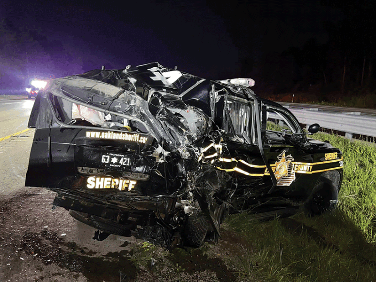  An Oakland County Sheriff’s Office patrol vehicle that was blocking the left lane of M-59 for a disabled vehicle was rear-ended by a truck Aug. 19.  