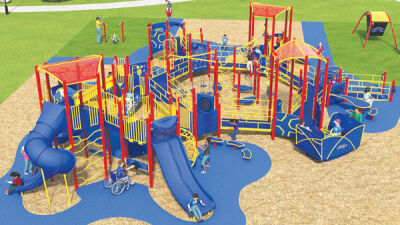  Pictured is a rendering of the new Lathrup Village Municipal play structure.  