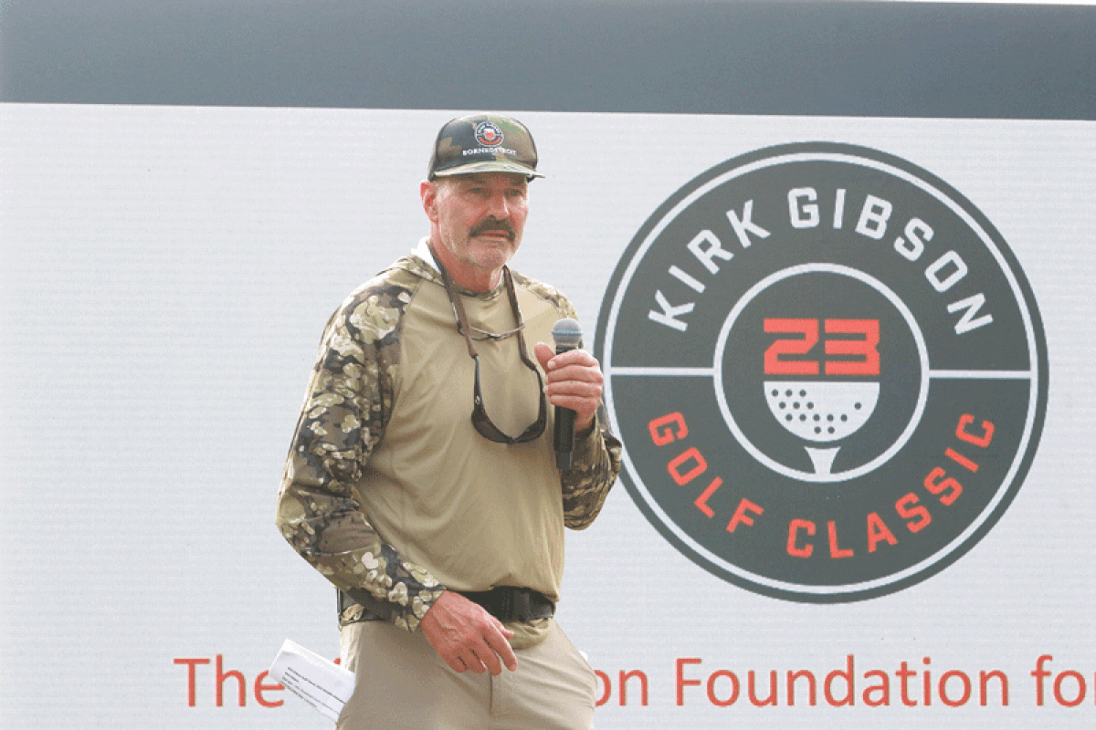  Kirk Gibson addresses the crowd as the Kirk Gibson Foundation hosts its seventh annual Kirk Gibson Golf Classic Aug. 21 at  Wyndgate Country Club in Rochester Hills. 