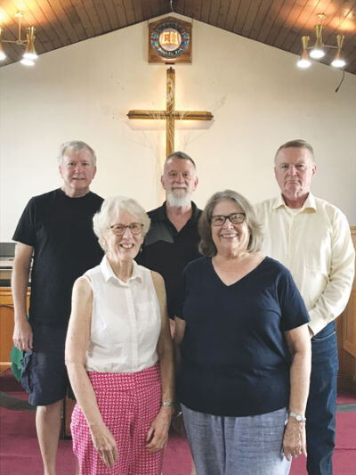  Roseville Trinity United Methodist Church celebrates its 100-year anniversary this year. Pictured from left in the back row are Steve Finley, Rilett Burns and Ken Bowen. Pictured from left in the front row are Karen Arendall and Norma Maxvill. 