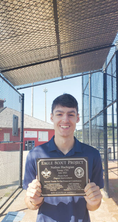  Scout Nathan Hachigian added coverings to the dugouts of Flynn Park in Troy to complete his time as an Eagle Scout. 