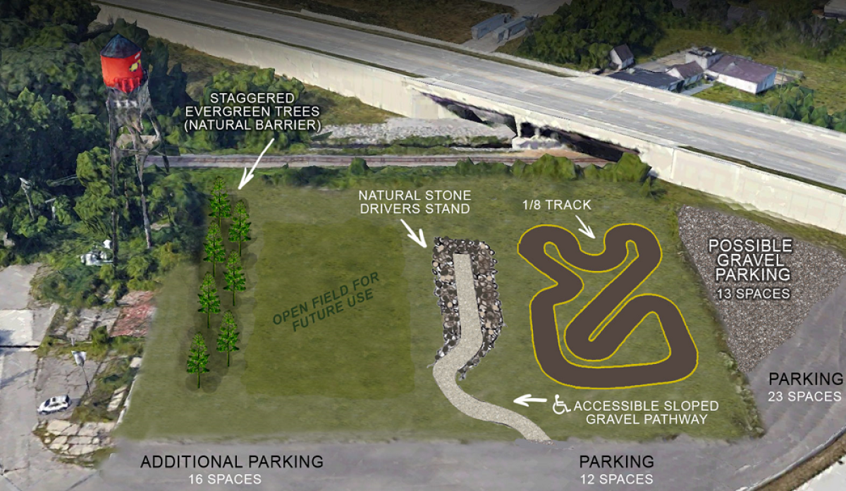  A rendering shows the proposed racetrack for remote controlled cars that is being constructed at Novi’s Water Tower Park. 