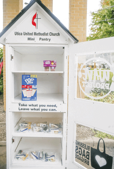  The mini pantry not only contains food, but it also contains hygiene kits provided by the Blessing Bags Brigade. 
