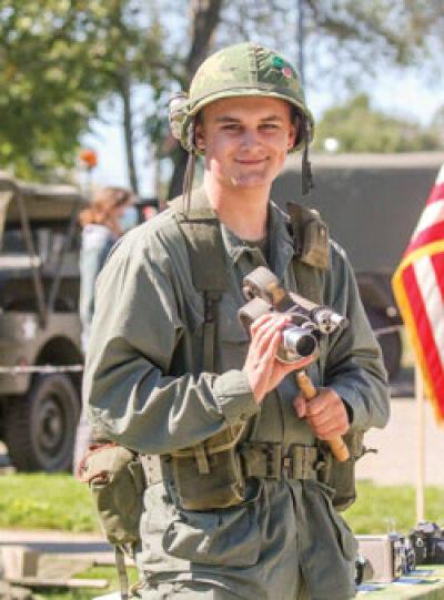  Tommy Dilger represents a Vietnam-era ABC News correspondent at a history walk at the Michigan Military Technical and Historical Museum in Eastpointe in 2020. 