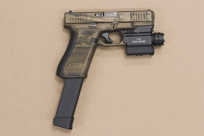 This Glock 45 pistol was reportedly recovered by police during a Sept. 12 traffic stop. Police said the gun was stolen, and a 17-year-old suspect allegedly possessed it.  