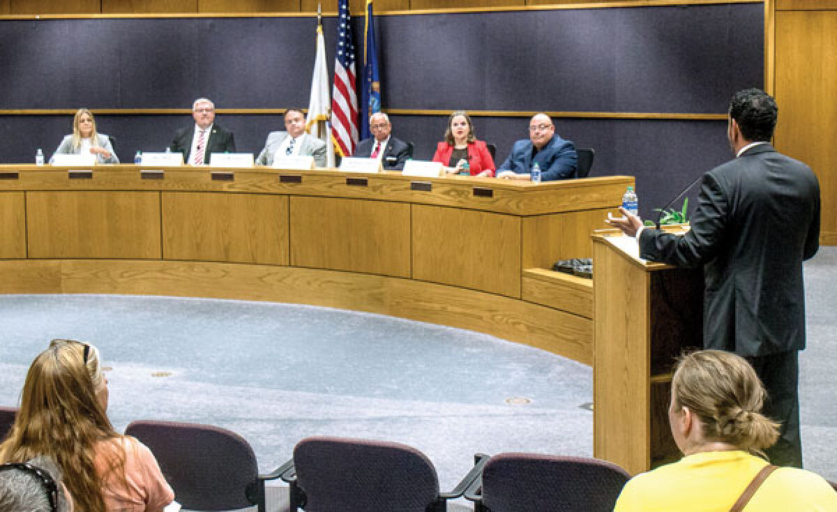  Candidates took questions in council chambers at City Hall during the recent town hall. 