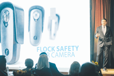  Sterling Heights Mayor Michael Taylor talks about Flock Safety license plate-reading cameras during his Sept. 22 State of the City Address. During his speech, Taylor talked about new technologies and the opportunities and sometimes challenges that they bring. 