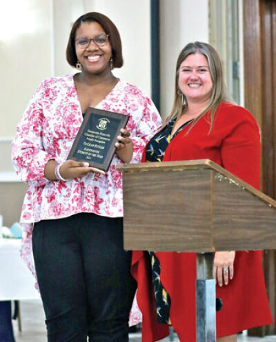  Eastpointe Community Schools Superintendent Christina Gibson, right, recognizes Eastpointe High School student Ta’Leah Butler as the Eastpointe Student of the Year. 