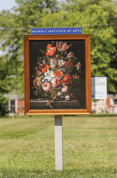  A framed reproduction of “Flowers in a Glass Vase,” by Rachel Ruysch, has been installed at the Red Oaks Nature Center, one of two pieces from the collection of the Detroit Institute of  Arts as part of its Inside|Out program. Pieces can be  found at other Oakland County parks, as well.  