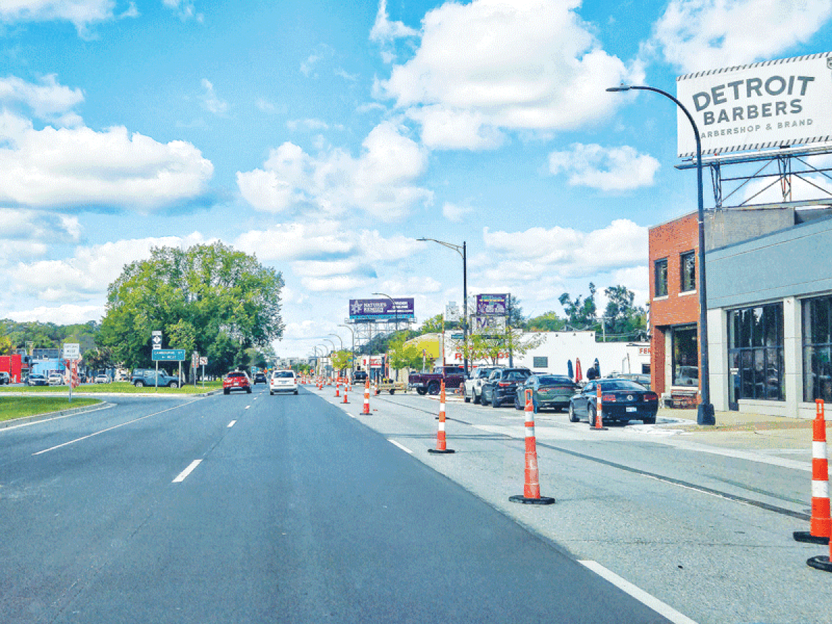   Northbound Woodward Avenue in Ferndale shows some of the work that has been done. Once bike lanes have been completed, the Michigan Department of Transportation said that the remaining lanes would be resurfaced and the final pavement markings painted.  