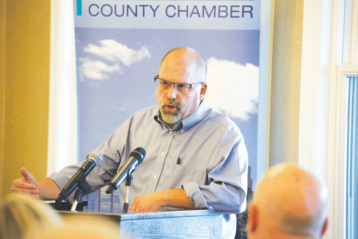  Harrison Township Supervisor Ken Verkest delivers the State of Harrison Township address at Gowanie Golf Club on Oct. 13.  