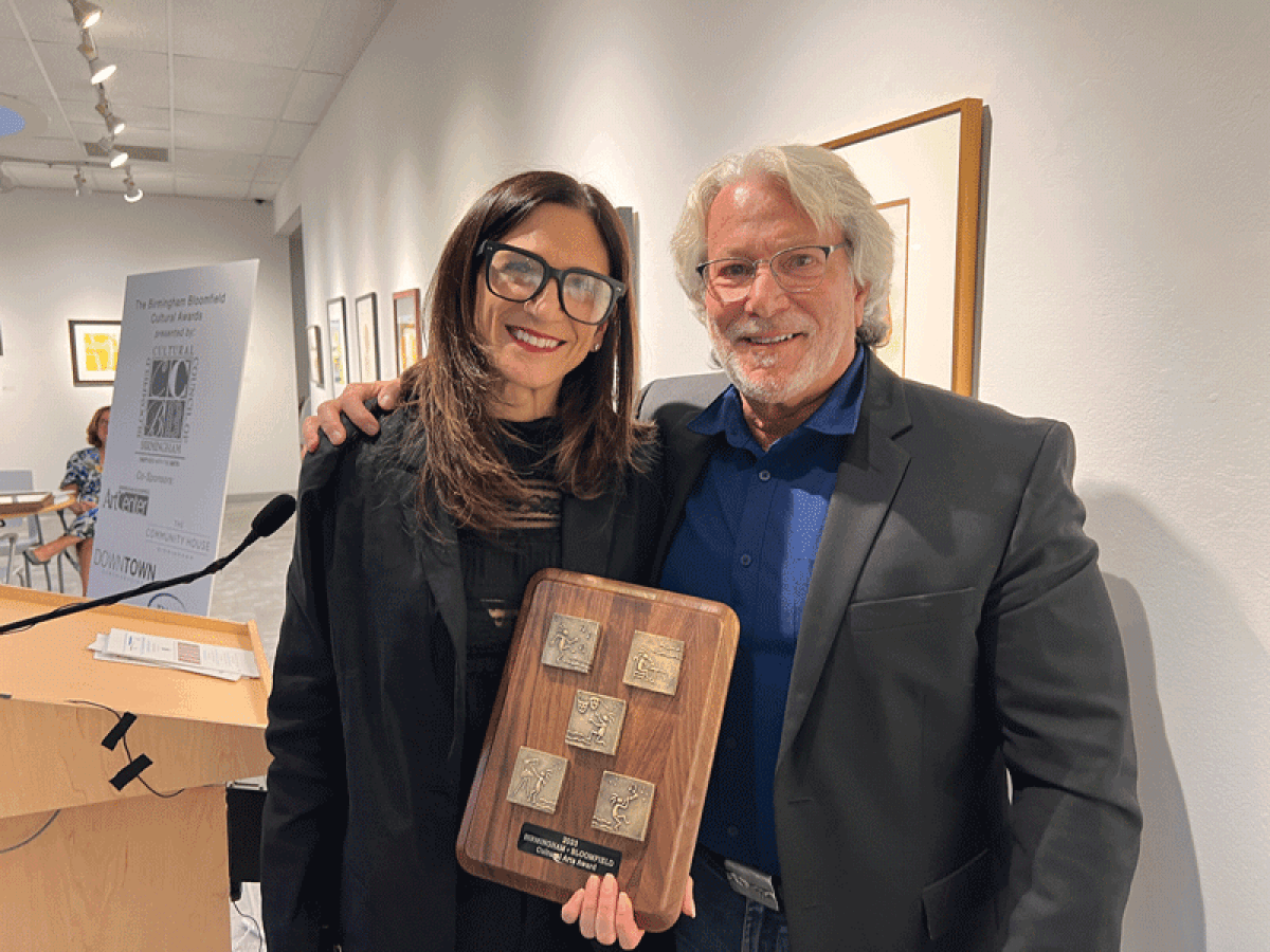  Stephanie Pizzo with Link Wachler, the designer of the award, at the 28th annual Birmingham Bloomfield Cultural Arts Awards. 