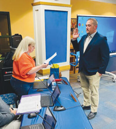  Joe Savel is sworn in as the newest member of the Clawson Public Schools Board of Education Oct. 16. He was appointed to serve a partial term until Dec. 31, 2024. 