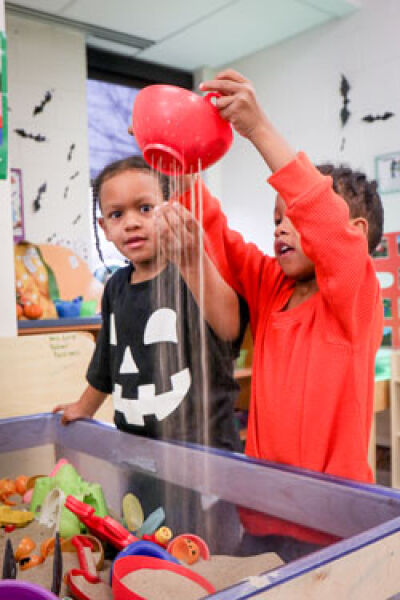  Playing in the sandbox is a favorite activity of the students in the Great Start Readiness Program at Green Elementary School in Roseville. The program helps 4-year-olds get ready for kindergarten. 