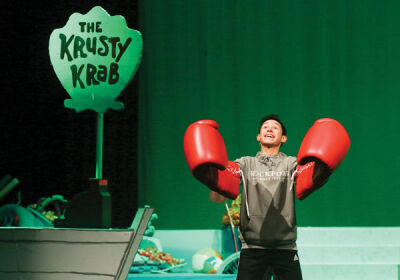  Andrew Curcuru rehearses the role of Mr. Krabs. 