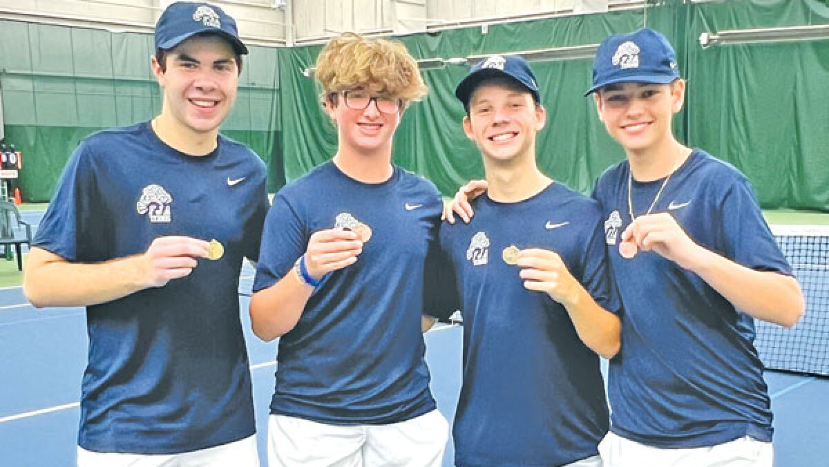  West Bloomfield Frankel Jewish Academy’s state semifinalists show off their medals Oct. 21 at Hope College, from the left, Harry Shaevsky, Robbie Feldman, Tony Carson and Brandon Witt. 