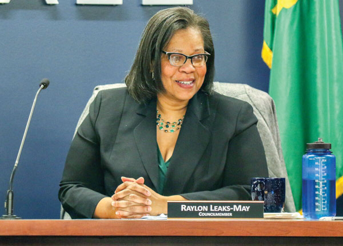  City Council member Raylon Leaks-May, seen here at a meeting Nov. 13, will become the first Black mayor of Ferndale after voters elected her on Nov. 7. 
