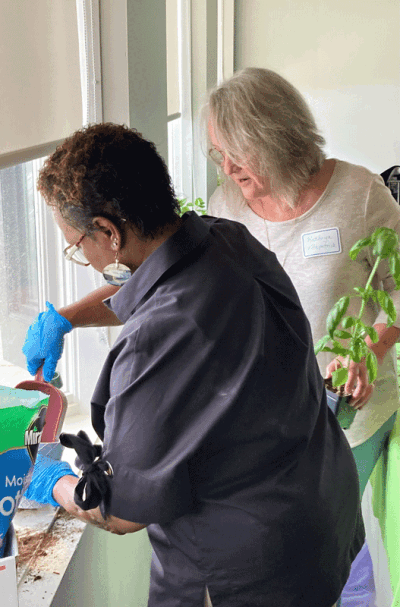  During a free "day off" program, caregivers can enjoy yoga, massage therapy, and gardening. 