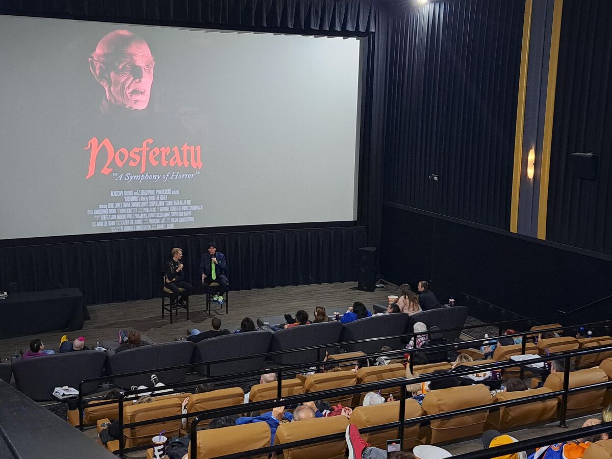 Actor Doug Jones and his agent, Derek Maki, host a question-and-answer session following the premiere screening of the remake of “Nosferatu: A Symphony of Horror” at the Emagine Theater in Novi Nov. 11.  