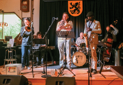  Marge’s Bar Band drummer Bob Pinterich celebrates his 90th birthday April 24 by playing a gig at the Cadieux Café in Detroit with bandmates, from left, Terry Kimura, Mike Harrison, Dave Vessella, Stephen Grady and Rich Kowalewski. 