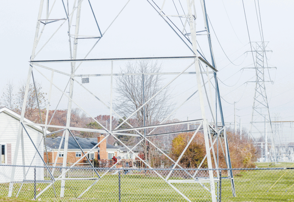  Transmission towers line the ITC corridor west of Schoenherr Road in Sterling Heights. City officials want to build a hike-bike trail that connects Edison Court to the future Lakeside town center area and M-59. 