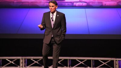  Macomb County Executive Mark Hackel delivers the 2023 State of the County address at the Macomb Center for the Performing Arts.  