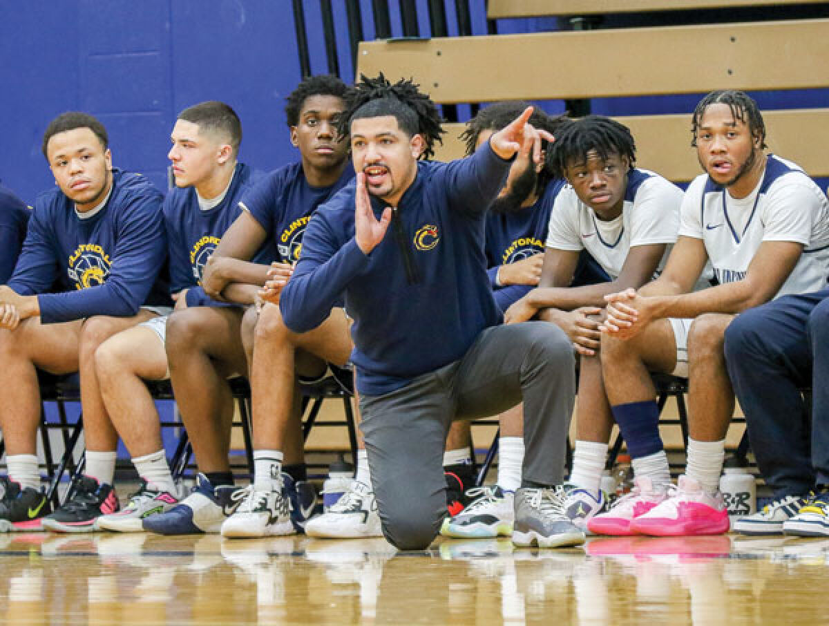  Clintondale first year coach Marquis Chavez instructs his players during a matchup against Clawson on Jan. 4 at Clintondale High School. 
