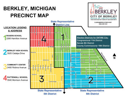  The city of Berkley’s new precinct map shows the number of precincts reduced to four. 
