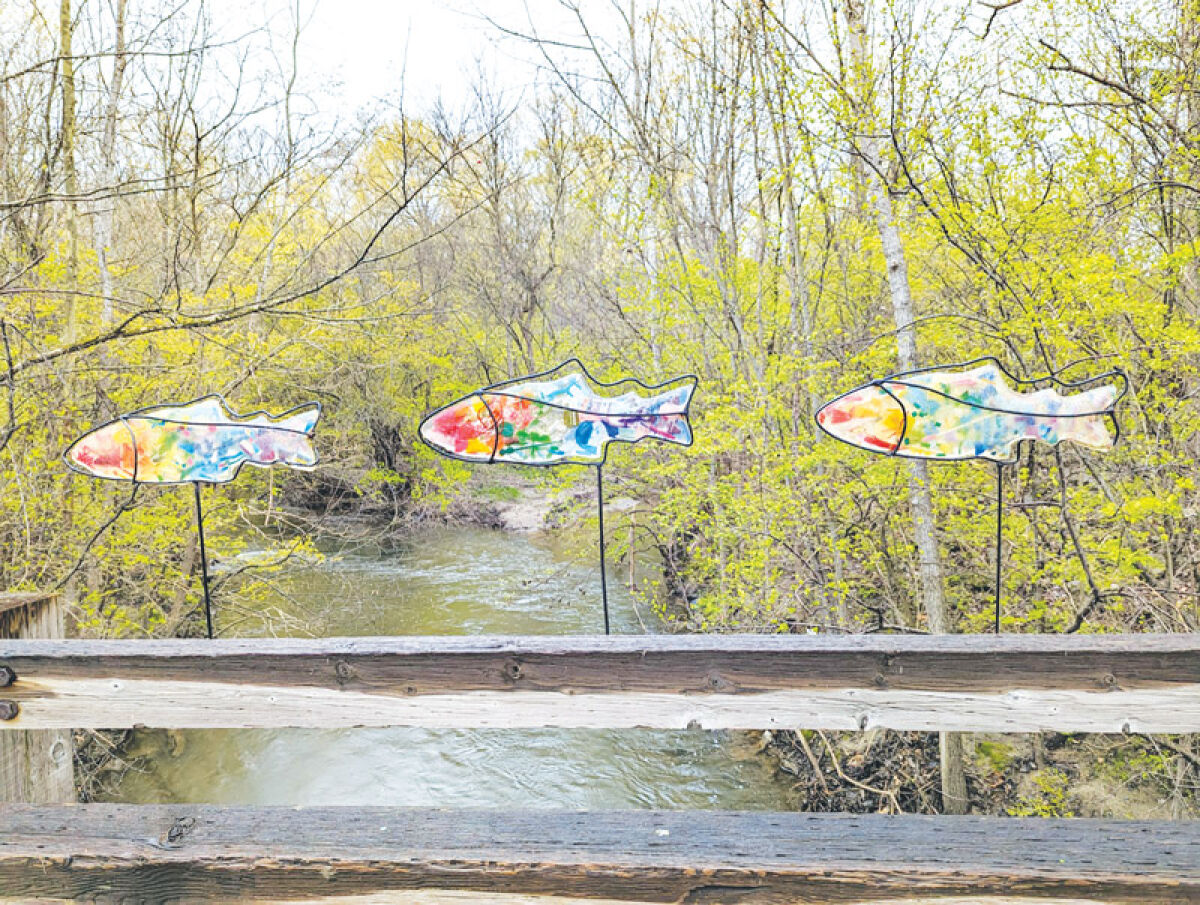  “Rainbow Trout,” by Craig Hinshaw, is made out of found objects.  