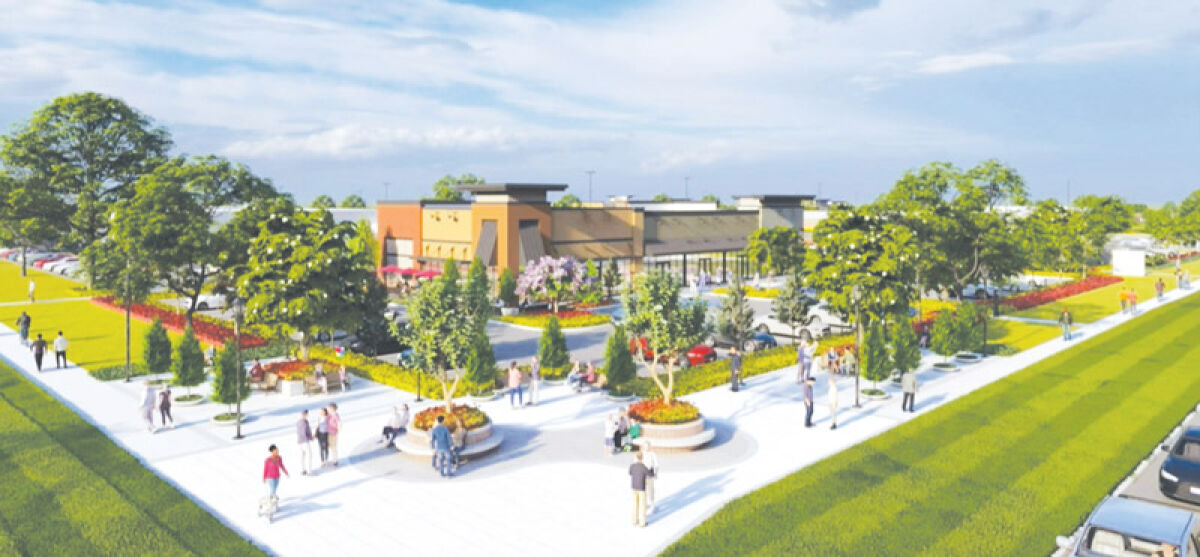  The plans for the updated shopping center include a pedestrian plaza at its northeastern corner.  