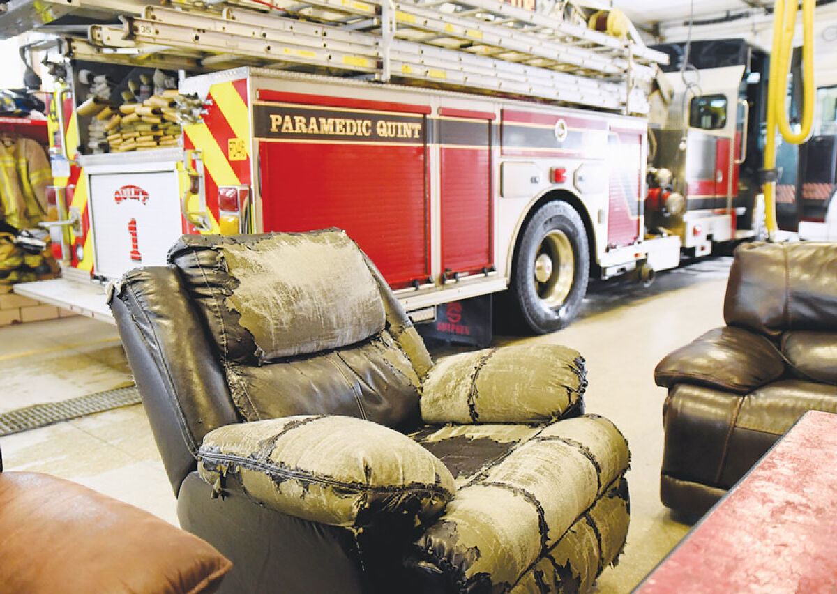   Furniture at Warren’s Fire Station 1 sits in a dilapidated state on Jan. 30. The city’s six fire stations along with the administration building will receive new furniture, which includes recliners, office chairs, mattresses, bed frames, tables and love seats. 