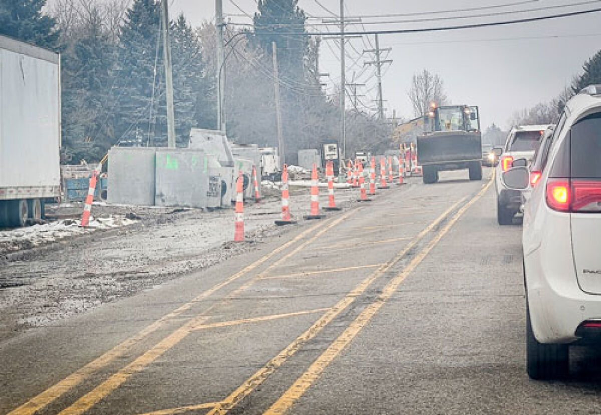  Traffic on Wixom Road is down to one lane Feb. 1 and at a standstill as a result of ongoing construction from Birchwood Drive to Braeburn Lane. The portion of the road shut down to traffic Feb. 5. 