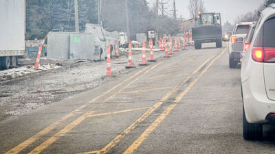  Traffic on Wixom Road is down to one lane Feb. 1 and at a standstill as a result of ongoing construction from Birchwood Drive to Braeburn Lane. The portion of the road shut down to traffic Feb. 5. 