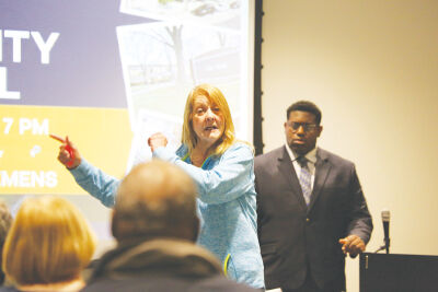  State Rep. Denise Mentzer, D-Mount Clemens, representing the 61st Michigan House District, who is also a former Mount Clemens city commissioner, speaks against a proposed statewide water affordability program at a town hall in Mount Clemens on Feb. 8. 