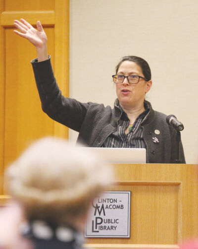  Leslie Raymond, Ann Arbor Film Festival director, introduces a screening of short films from last year’s festival at the Clinton-Macomb Public Library on Feb. 1.  