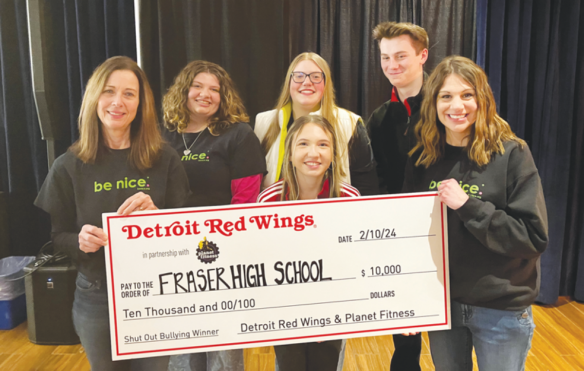  The Fraser High School and Richards Middle School Be Nice Club recently received a $10,000 grant from the “Shut Out Bullying” campaign organized by the Detroit Red Wings and Planet Fitness to help promote teen mental health. 