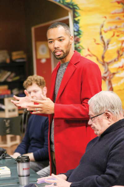  Warren resident Michael Howard meets with residents during a coffee night conversation in January.  