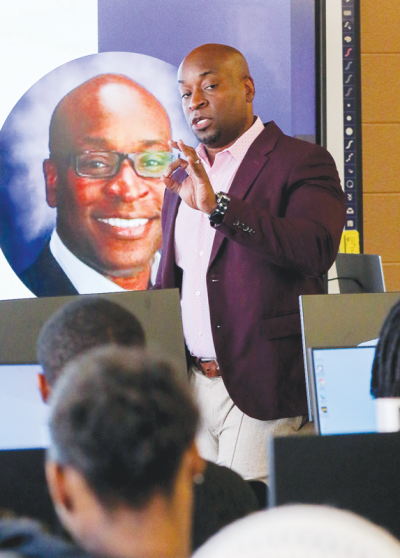  On Feb. 27, retired GM human resources executive and Army veteran James Bailey talks to Lincoln High School students about building their resume and their brand.  