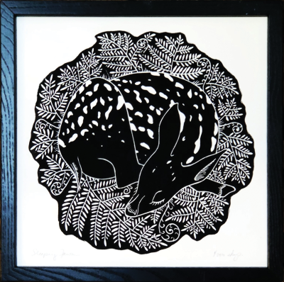  Stecker will be selling a new piece, “Sleeping Fawn,” at the Printmaker Art Fair. 
