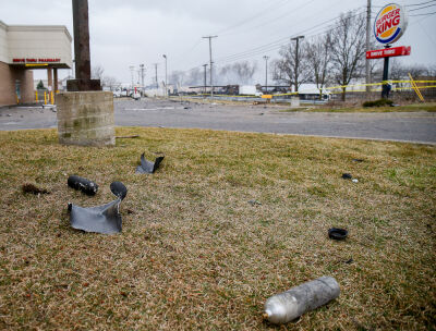  The debris field included whole metal canisters and chunks of shrapnel from those that exploded. A 19-year-old man reportedly died after he was hit by debris.  