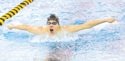  Macomb L’Anse Creuse North sophomore Seth Gehrke competes in the 100 butterfly at the LCN Invitational Feb. 27 at L’Anse Creuse North High School. 