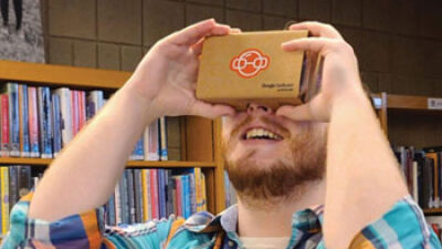  VR headsets, like the one used by Fraser Public Library’s Head of Circulation Alex Williams, pictured, will allow Fraser Public Library patrons to see what it’s like to dive to the bottom of the ocean, explore lost shipwrecks and traverse enormous reefs. 