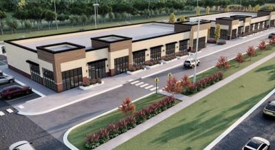  This conceptual rendering depicts the retail buildings that Sterling Square LLC wants to construct along 15 Mile Road, west of Schoenherr Road, in Sterling Heights. 